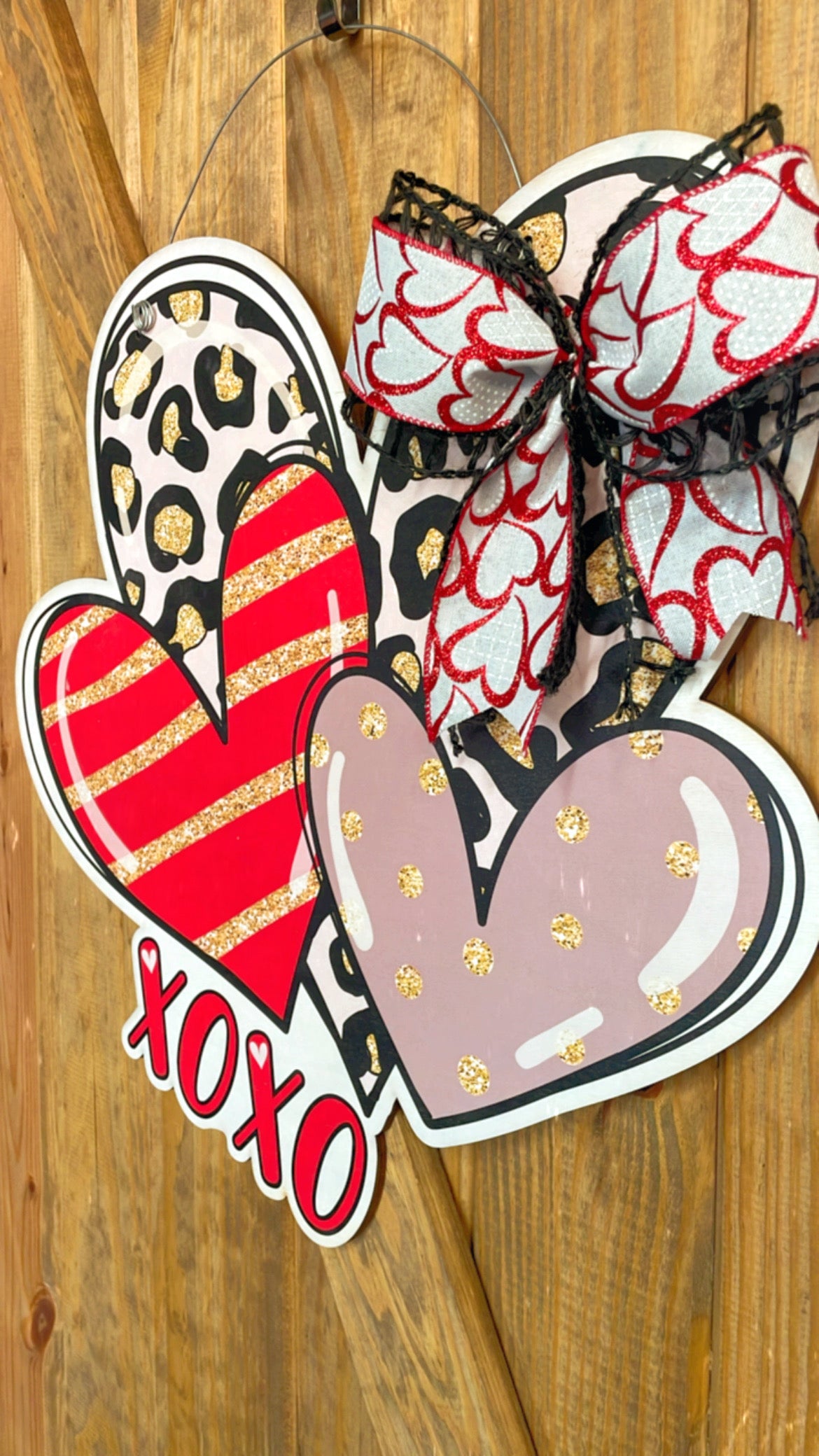 Three Hearts Leopard Valentines Day Door Hanger