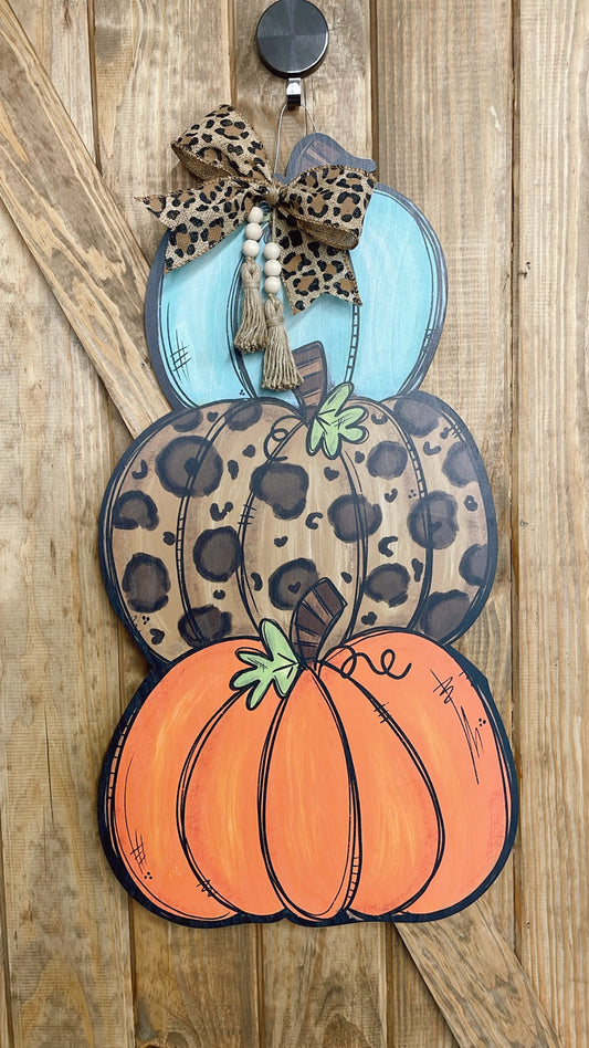 Stacked Pumpkin Door Hanger | Halloween Door Decor | Halloween Wreath | Halloween Decor | Fall Door Hanger | Fall Door Wreath | Leopard