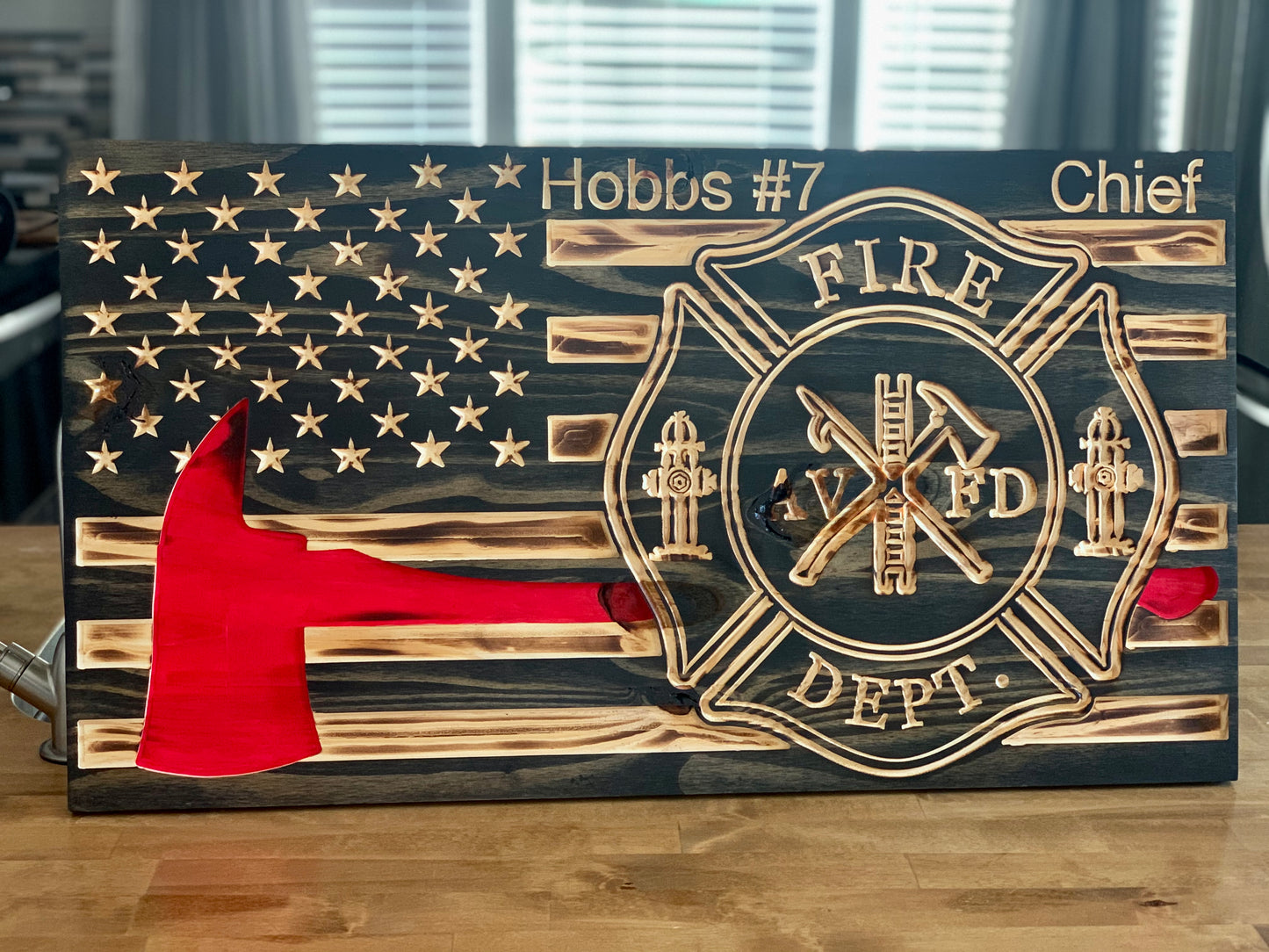 Engraved Wooden Flag