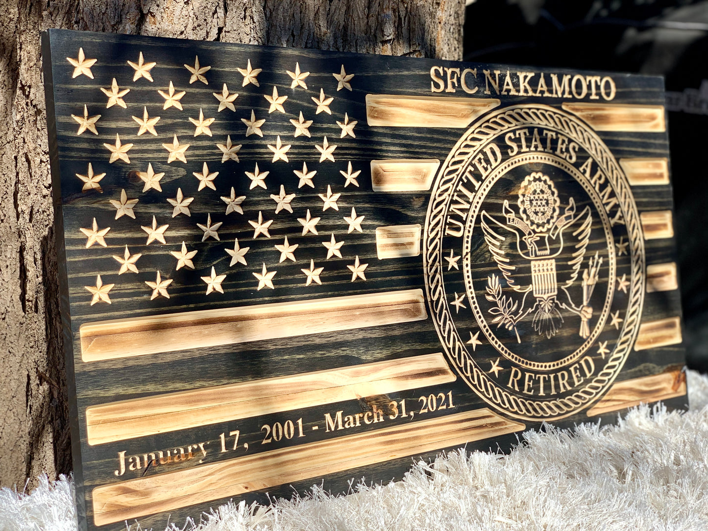 Engraved Wooden Flag